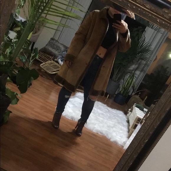 Alfani coffee suede faux fur trim coat - Picture 2 of 6